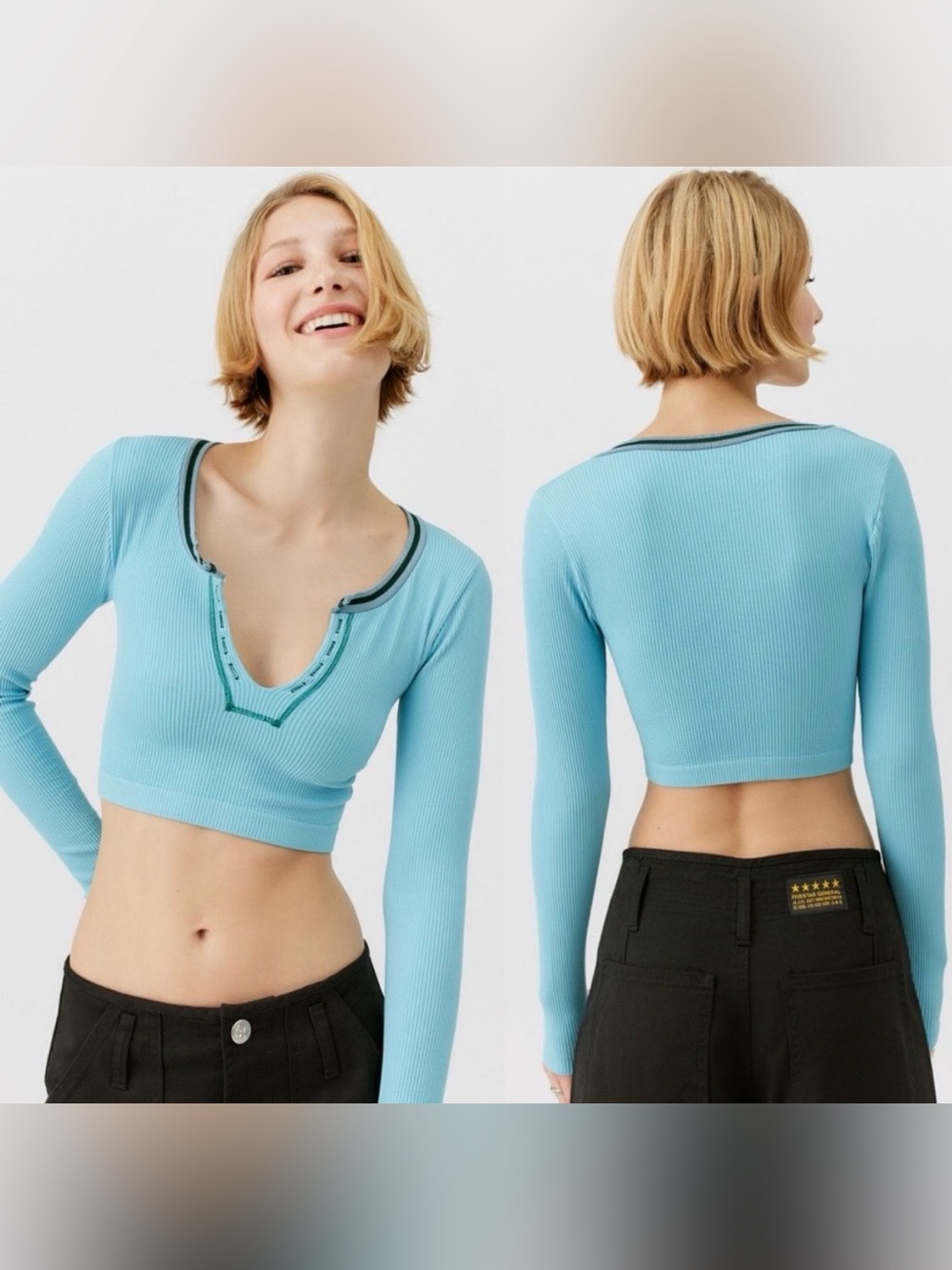 OUT FROM UNDER Blue Seamless Long Sleeve Crop Top